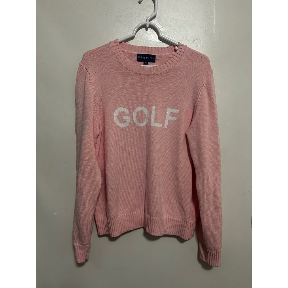 Renwick Golf Pink 100% Cotton Crew Neck Intarsia Knit Sweater Womens XL